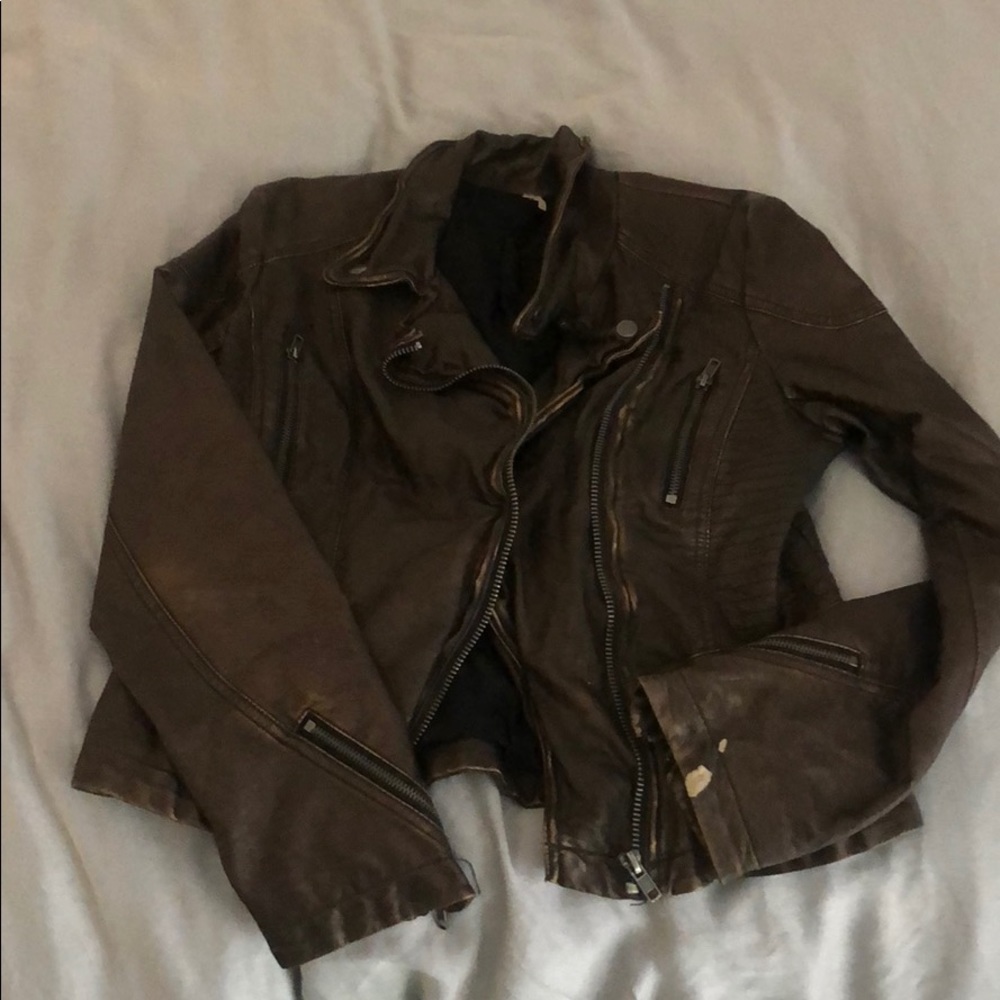Free People Vegan Brown Leather Jacket 10